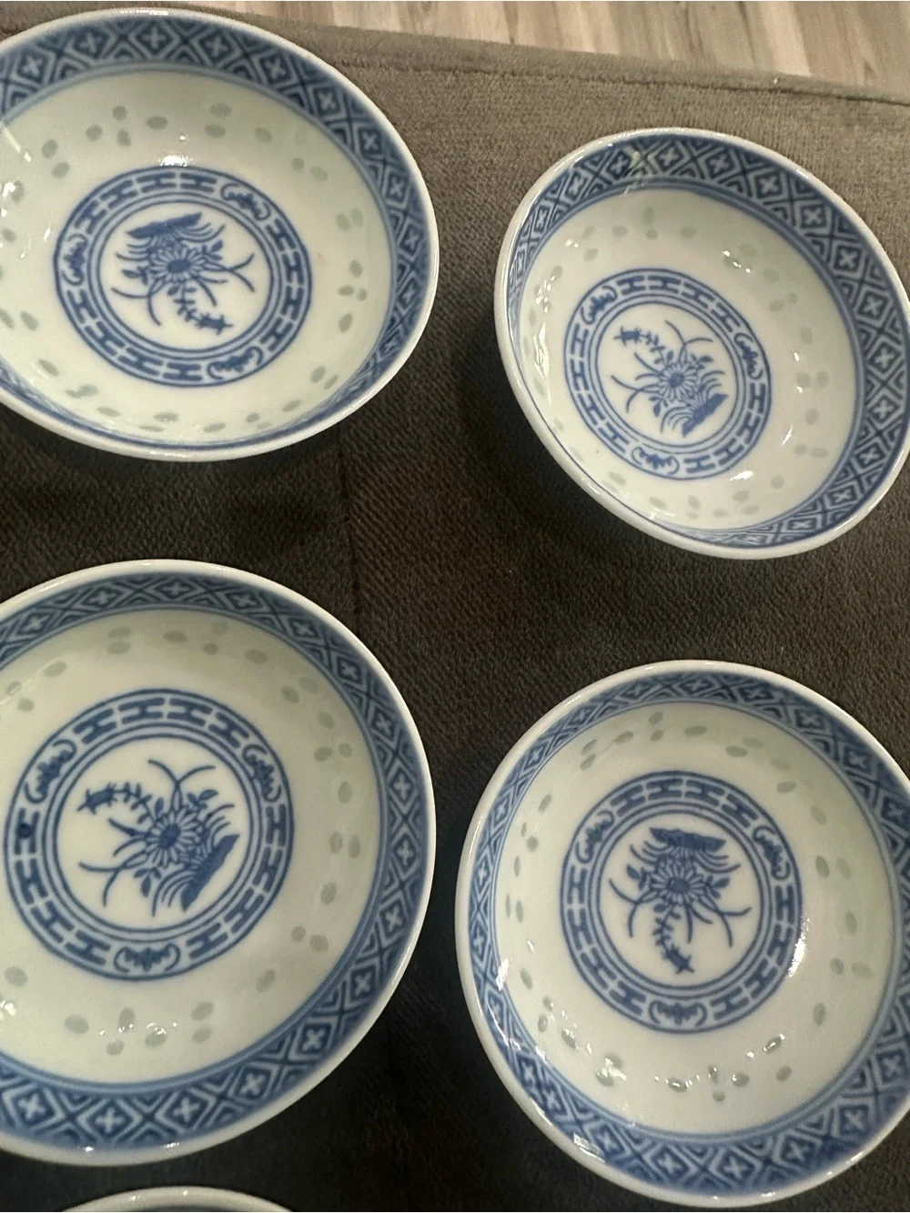 Vintage Set of 6 Blue & White Porcelain Sauce Dipping Bowls Made in China